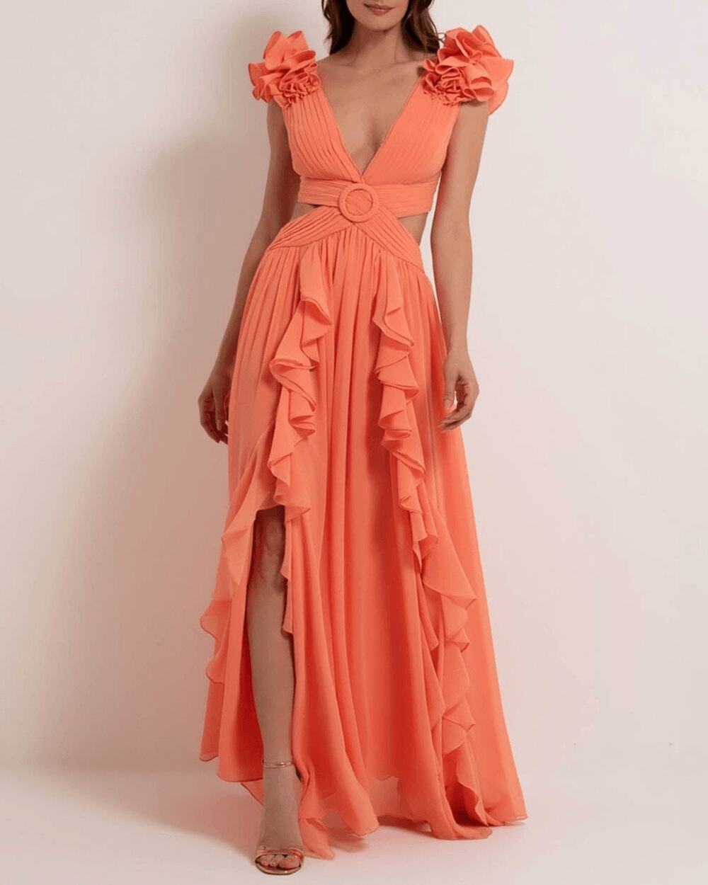 PatBO Orange Ruffle Flutter Sleeve Maxi Dress Party Occasion XS 2